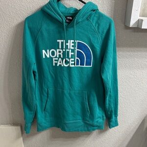The North Face Turquoise Hoodie with White and Blue Logo